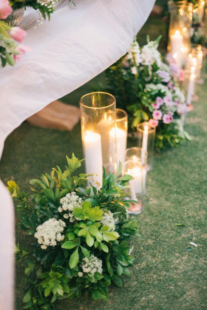 Candles for wedding in outdoor wedding venue in Lexington KY. 