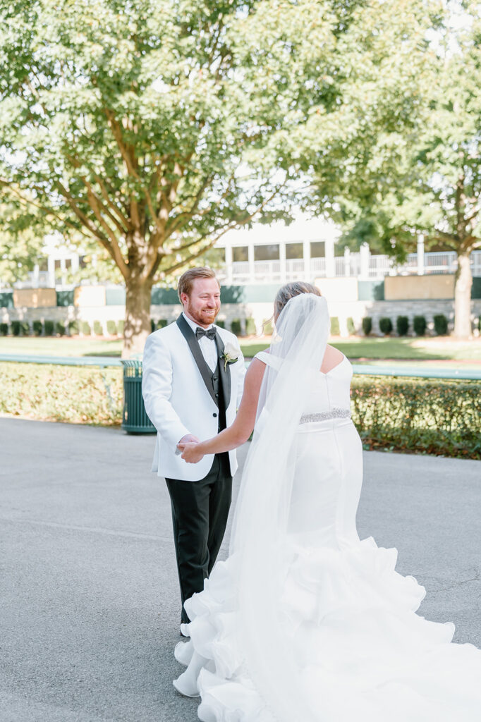 Outdoor wedding venues in Lexington KY – first look at Keene Barn with historic charm and warm golden tones.
