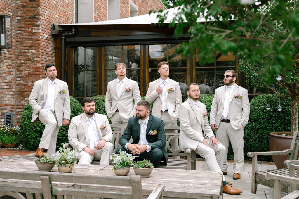Groom and groomsmen portraits outside The Apiary Lexington KY venue.