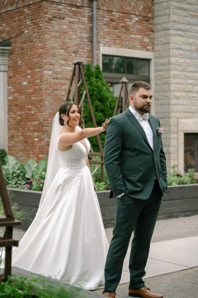 Moments before romantic first look between the couple during The Apiary Lexington KY wedding.