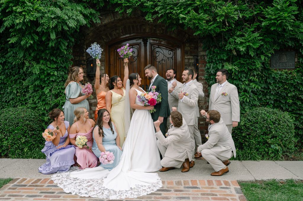 Bridal party portraits outside The Apiary, a Lexington KY venue.