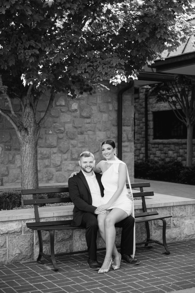 Black and white couple’s portrait in a scenic area linked to a Keeneland wedding, Lexington KY experience