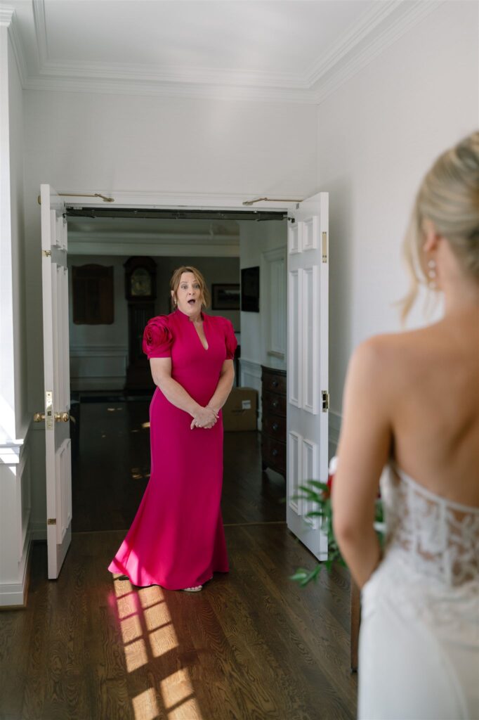 Emotional first look with bride and mom at country club Lexington,  KY wedding. 