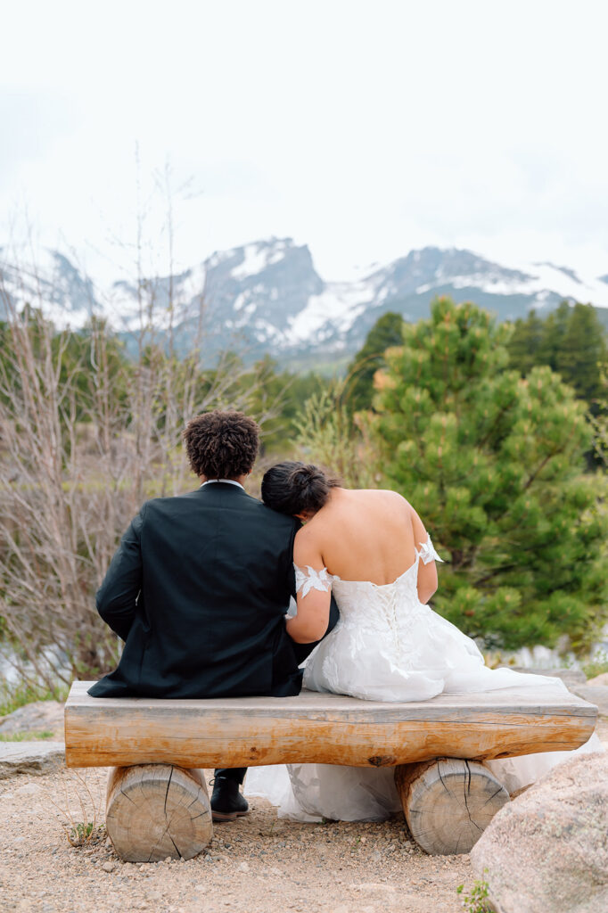 Intimate ceremony with mountain scenery in Rocky Mountain National Park.