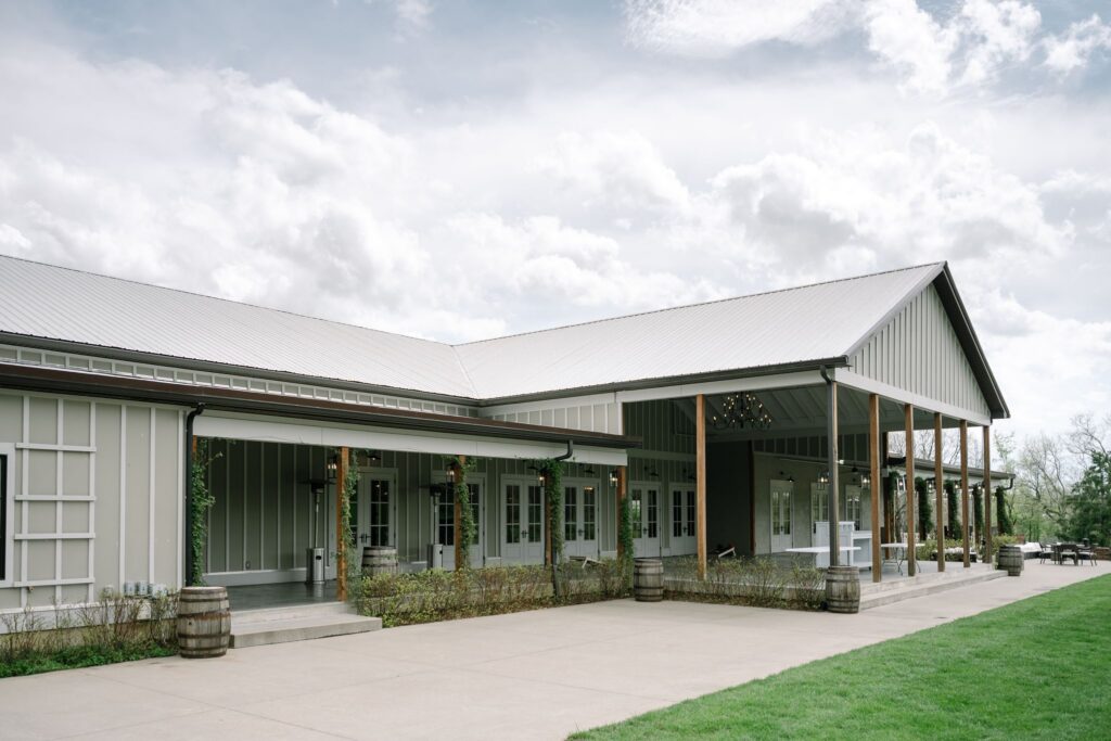 Exterior view of Hazelnut Farm Events showcasing the elegant reception space featured in Hazelnut Farm Events photos near Louisville, Kentucky. 