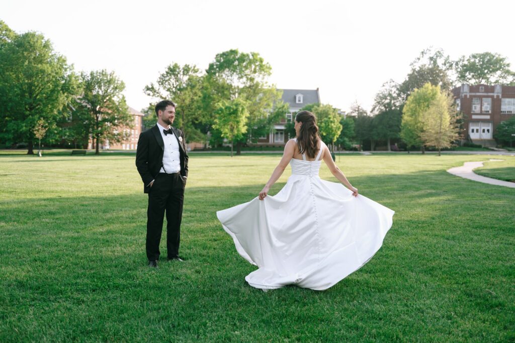 The Olmsted photos of the bride and groom sharing a quiet moment together on the lawn.